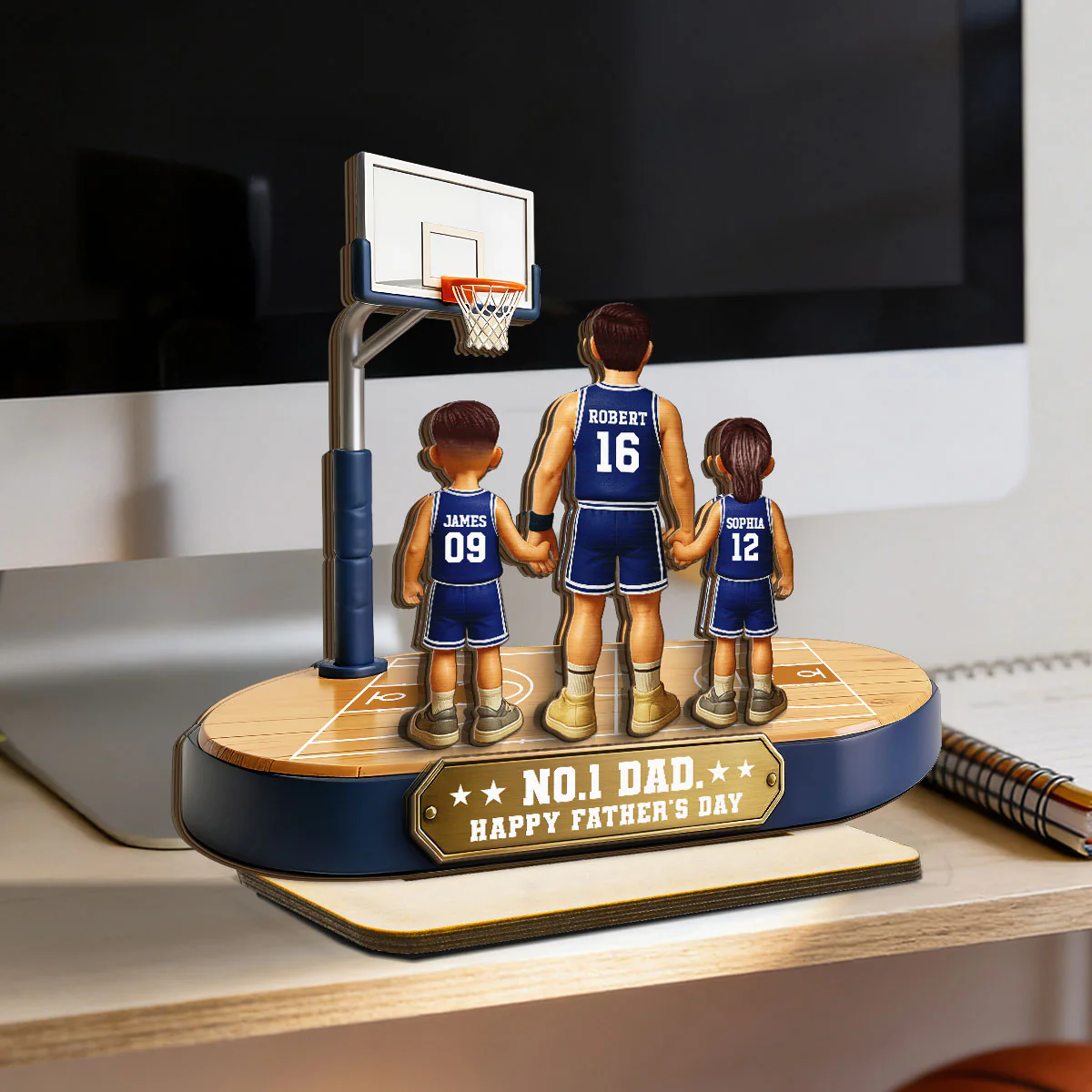 Daddy's Basketball Dream Team - Personalized 2-Layered Wooden Plaque -  Gift For Basketball Dad - Image 3