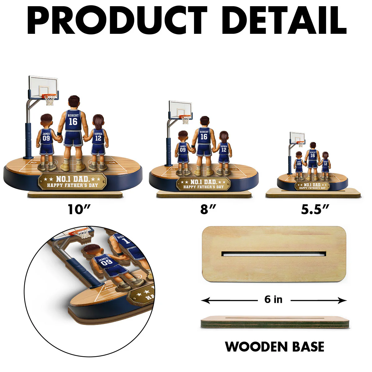 Daddy's Basketball Dream Team - Personalized 2-Layered Wooden Plaque -  Gift For Basketball Dad - Image 6