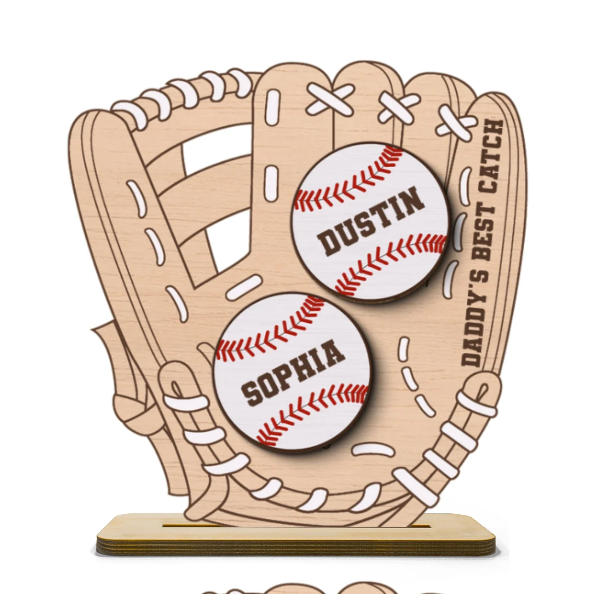 Daddy‘s Best Catch Kids Names In Baseball Glove Personalized 2-Layer Standing Wooden Plaque - Image 8