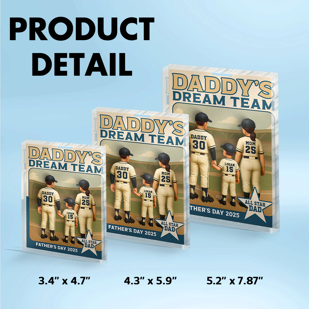 Daddy's Dream Team Baseball Card Personalized Acrylic Block Plaque, Gift for Baseball Dad - Image 8