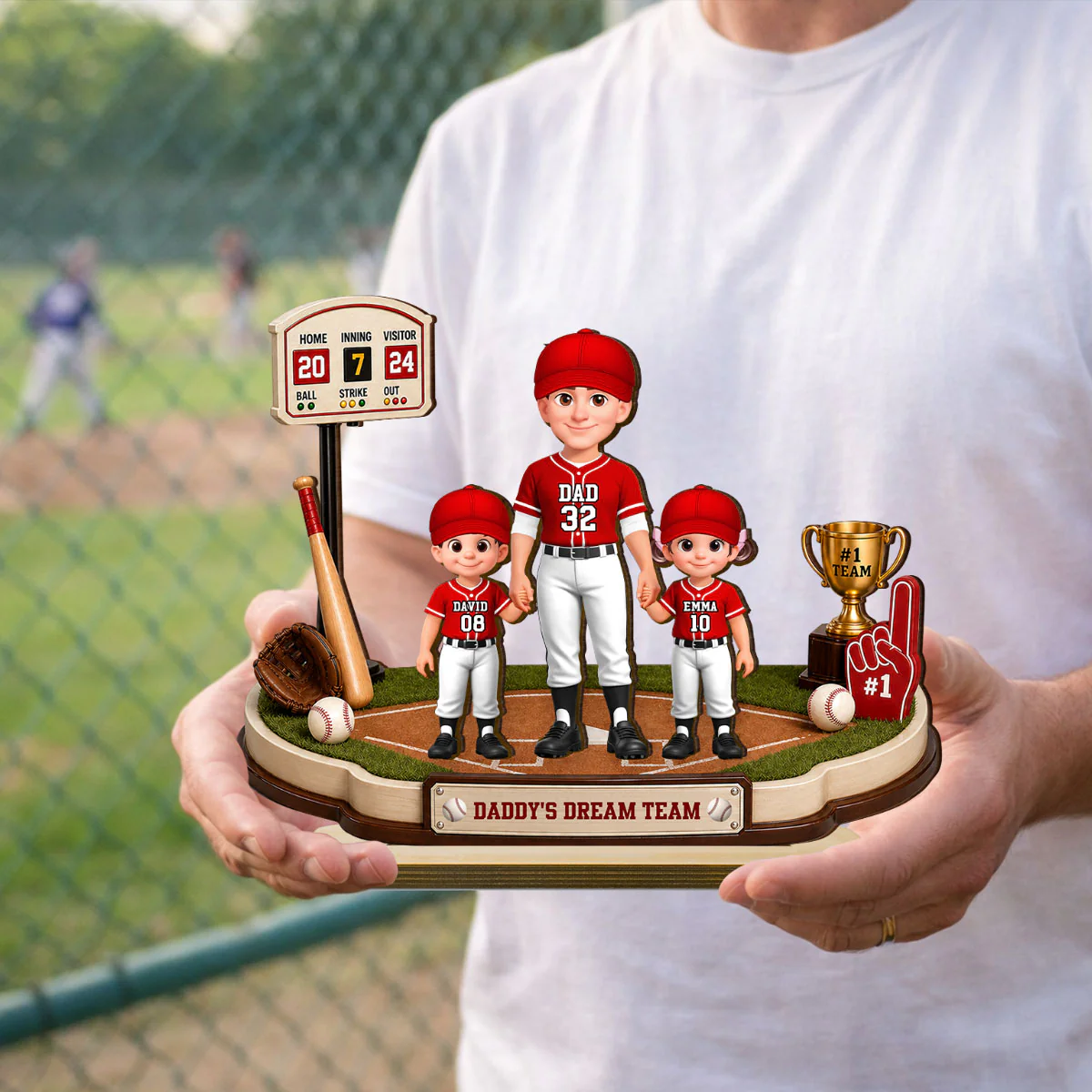 Daddy's Dream Team Baseball Dad Kids - Personalized 2-Layered Wooden Plaque - Heartfelt Gift For Baseball Dad, Gift For Husband - Image 4
