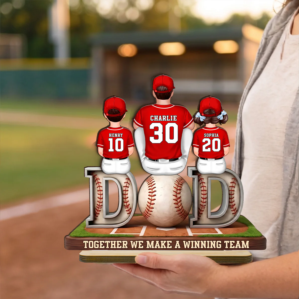 Daddy's Dream Team Baseball Family - Personalized 2-Layered Wooden Plaque - Heartfelt Gift For Baseball Dad, Gift For Family - Image 4