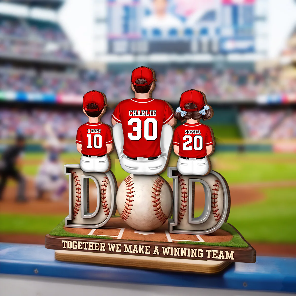 Daddy's Dream Team Baseball Family - Personalized 2-Layered Wooden Plaque - Heartfelt Gift For Baseball Dad, Gift For Family - Image 5