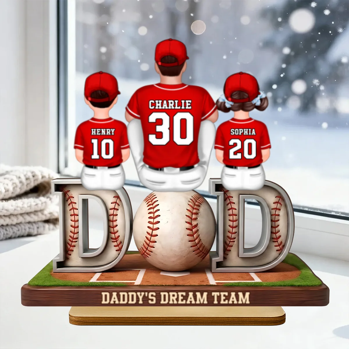 Daddy's Dream Team Baseball Family - Personalized 2-Layered Wooden Plaque - Heartfelt Gift For Baseball Dad, Gift For Family - Image 8
