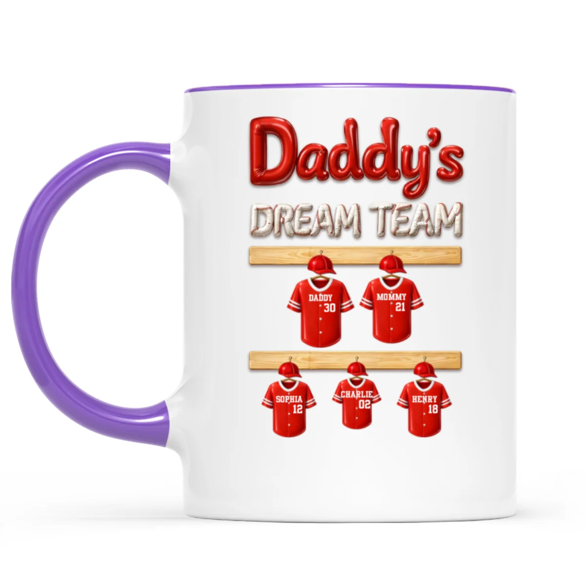 Daddy's Dream Team Baseball Family - Personalized Mug - Gift For Dad, Gift For Family - Image 11