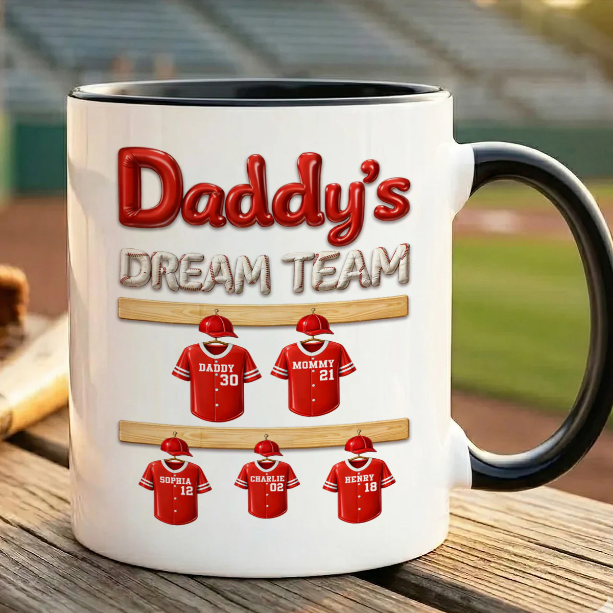 Daddy's Dream Team Baseball Family - Personalized Mug - Gift For Dad, Gift For Family - Image 2
