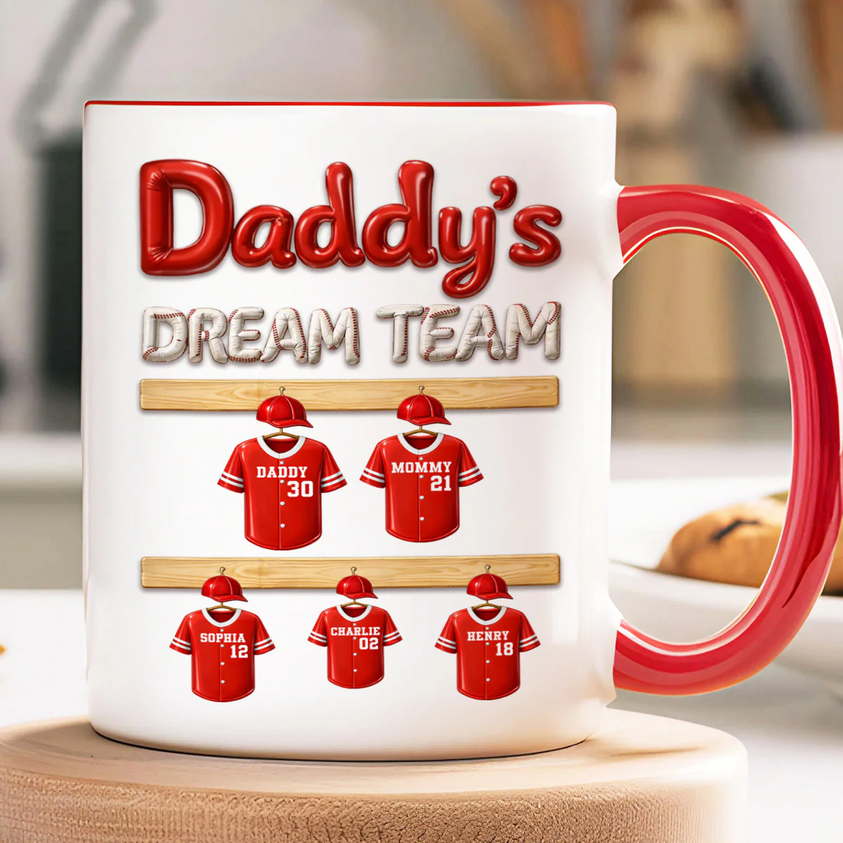Daddy's Dream Team Baseball Family - Personalized Mug - Gift For Dad, Gift For Family - Image 3