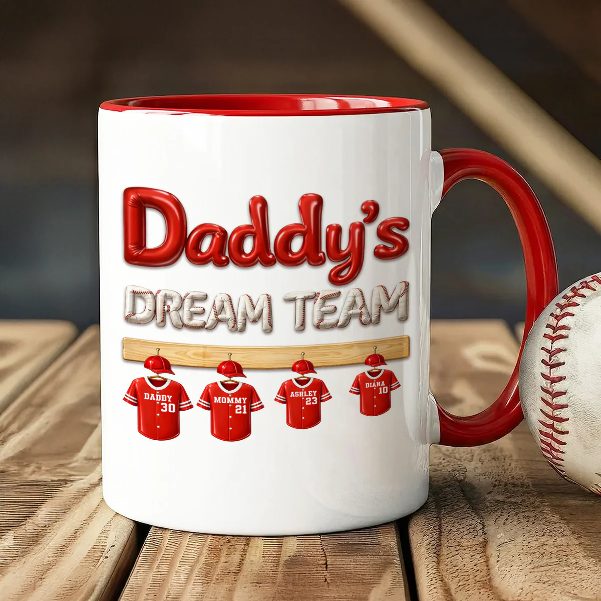 Daddy's Dream Team Baseball Family - Personalized Mug - Gift For Dad, Gift For Family - Image 4