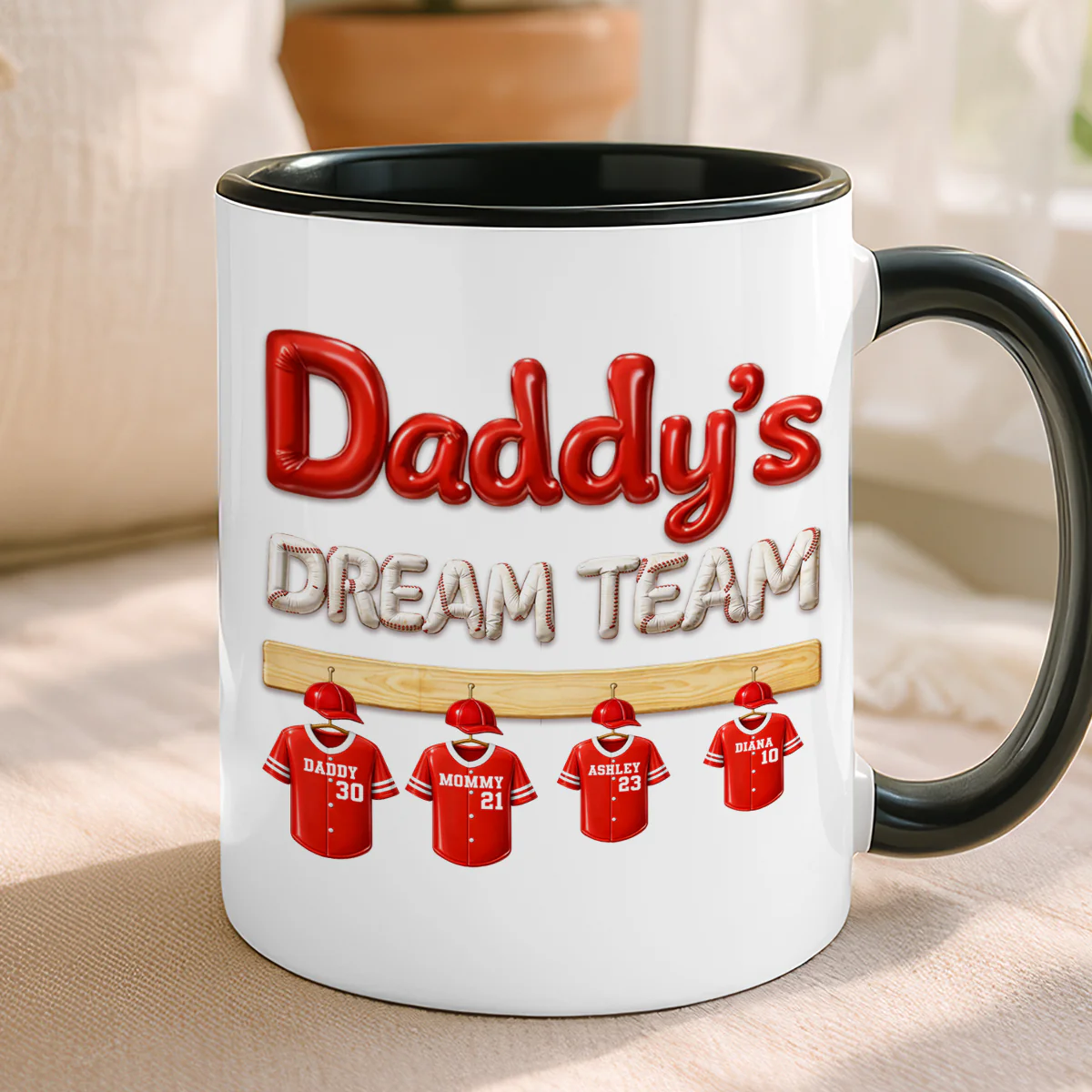 Daddy's Dream Team Baseball Family - Personalized Mug - Gift For Dad, Gift For Family - Image 5