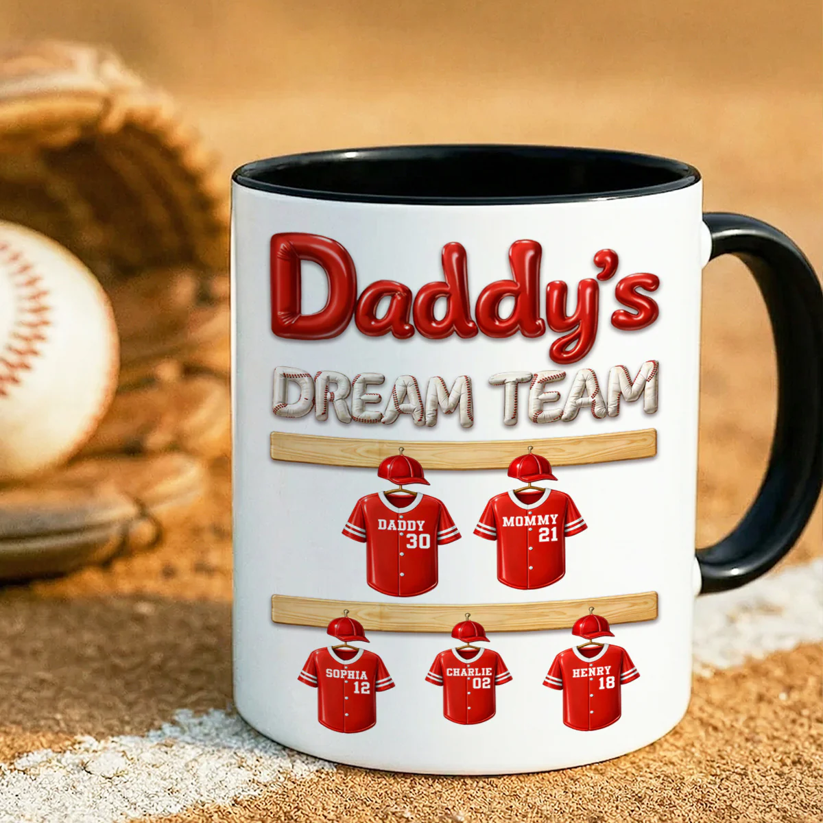 Daddy's Dream Team Baseball Family - Personalized Mug - Gift For Dad, Gift For Family - Image 6