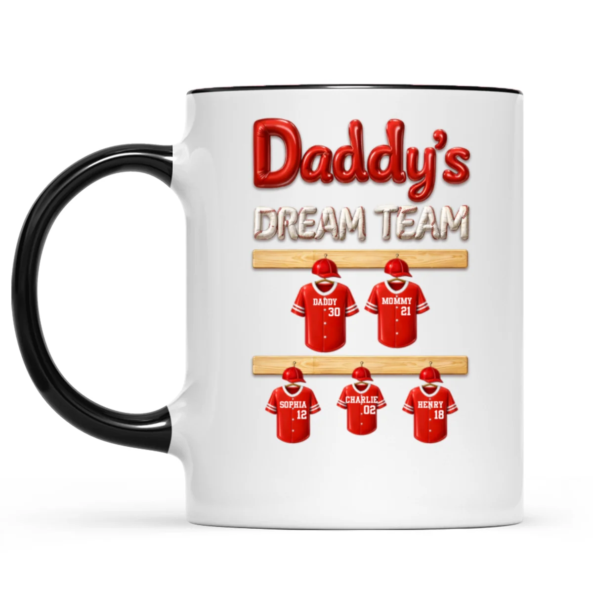 Daddy's Dream Team Baseball Family - Personalized Mug - Gift For Dad, Gift For Family - Image 7