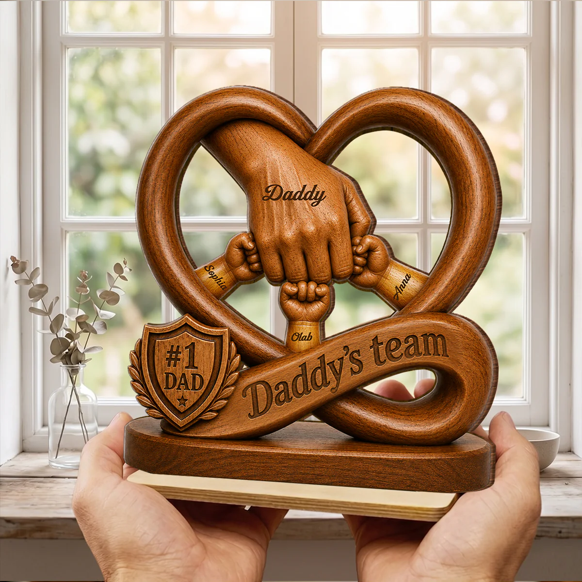 Daddy's Dream Team Fist Bump - Personalized 2-Layered Wooden Plaque -  Gift for Dad, Husband - Image 4