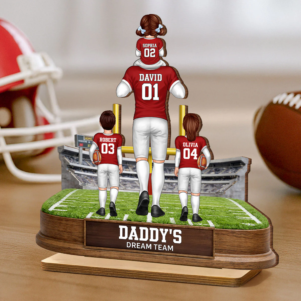 Daddy's Dream Team Football - Personalized 2-Layered Wooden Plaque - Gift For Football Dad - Image 2