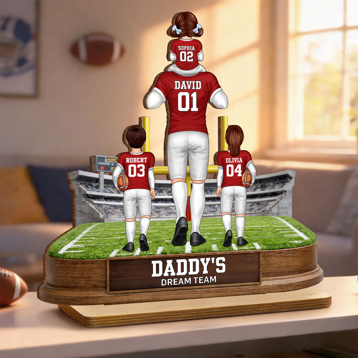 Daddy's Dream Team Football - Personalized 2-Layered Wooden Plaque - Gift For Football Dad - Image 3