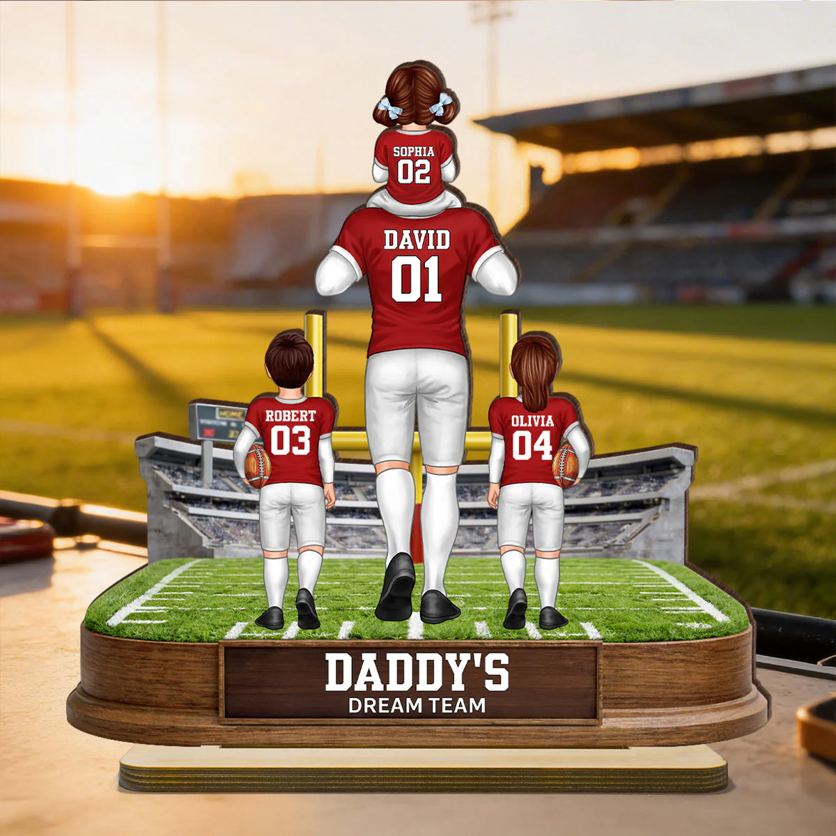Daddy's Dream Team Football - Personalized 2-Layered Wooden Plaque - Gift For Football Dad - Image 4