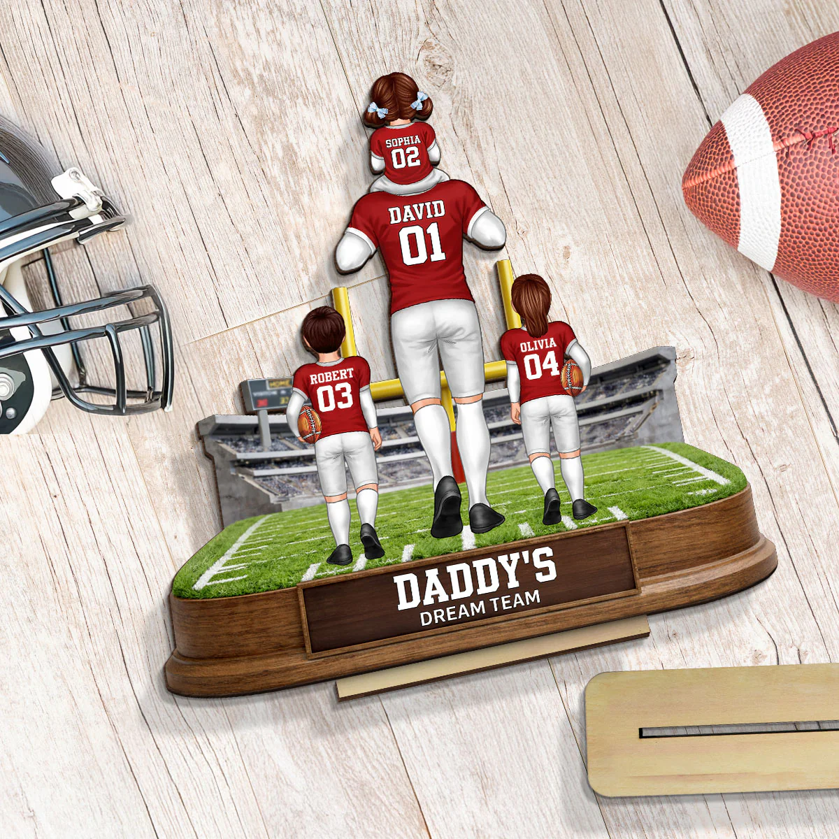 Daddy's Dream Team Football - Personalized 2-Layered Wooden Plaque - Gift For Football Dad - Image 5