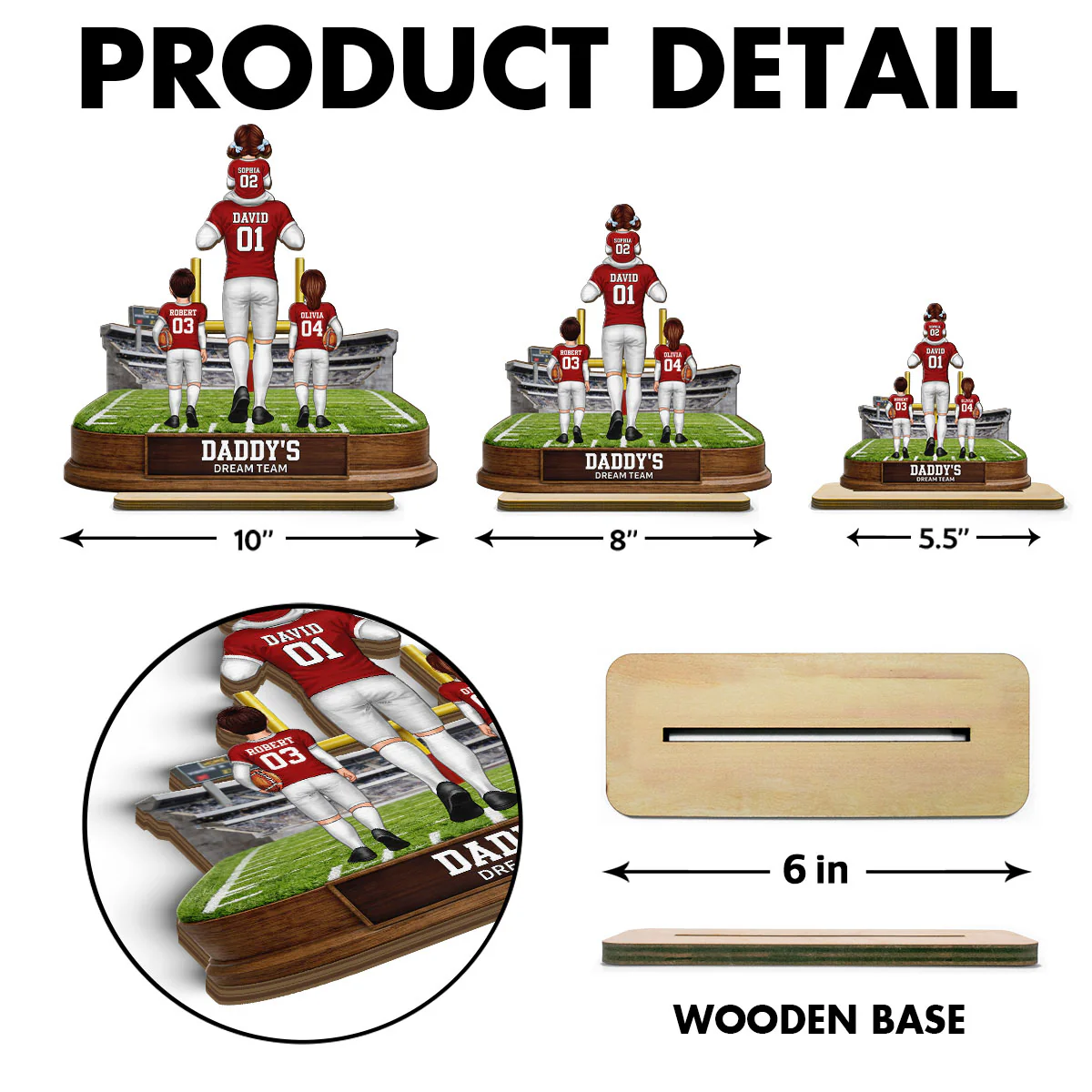 Daddy's Dream Team Football - Personalized 2-Layered Wooden Plaque - Gift For Football Dad - Image 6