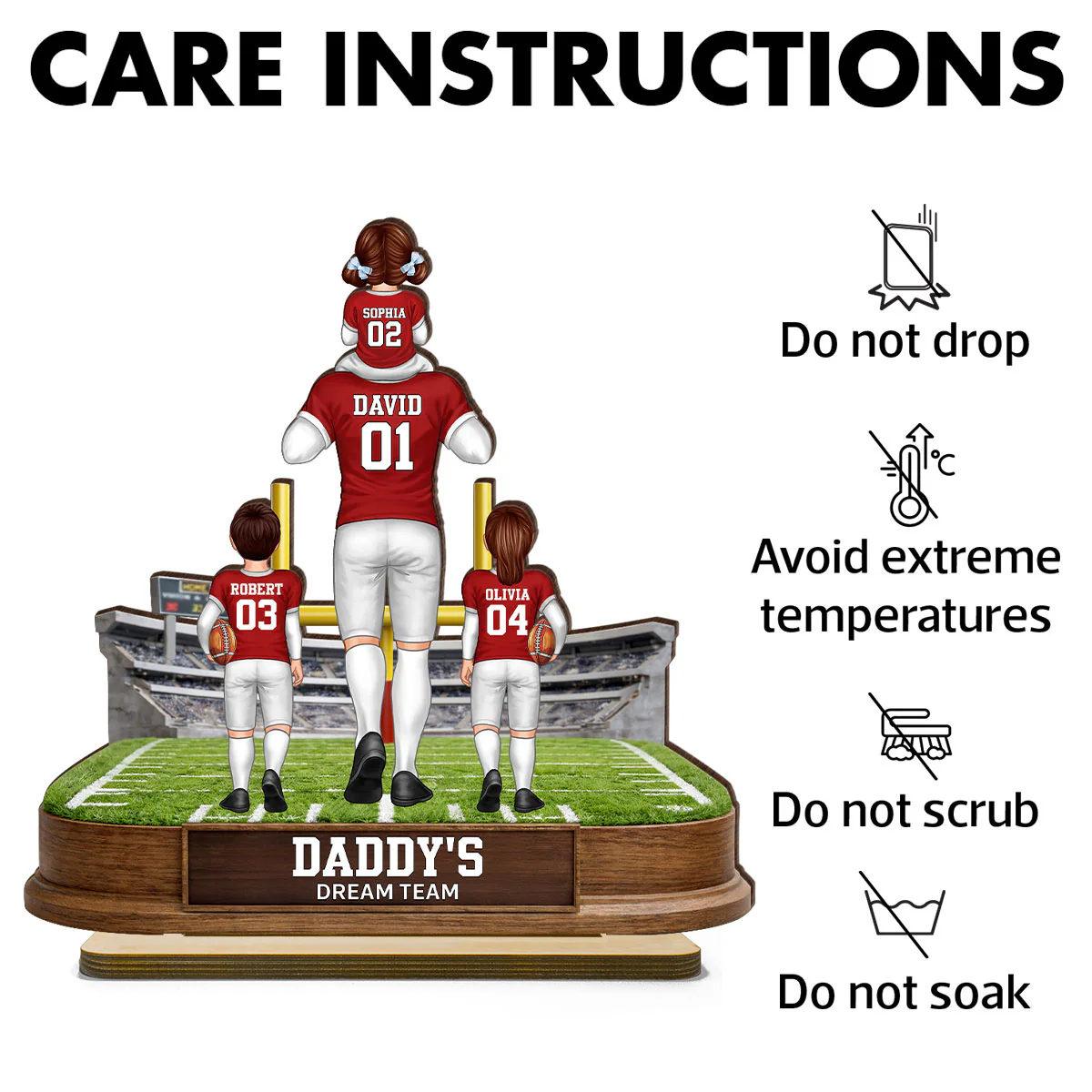 Daddy's Dream Team Football - Personalized 2-Layered Wooden Plaque - Gift For Football Dad - Image 7