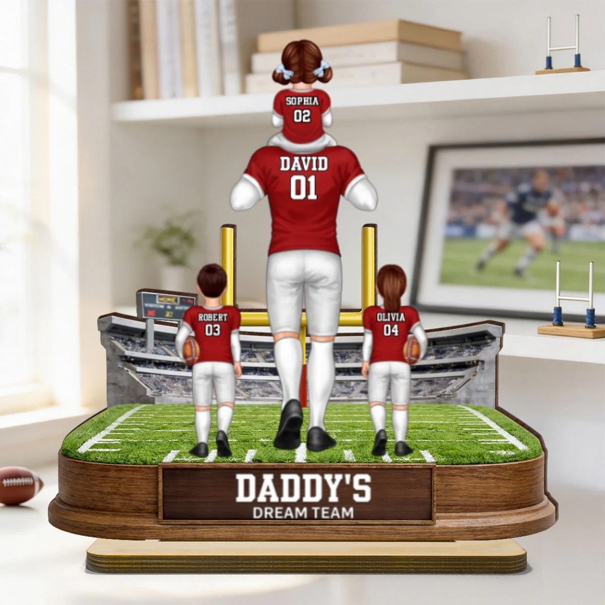 Daddy's Dream Team Football - Personalized 2-Layered Wooden Plaque - Gift For Football Dad - Image 8