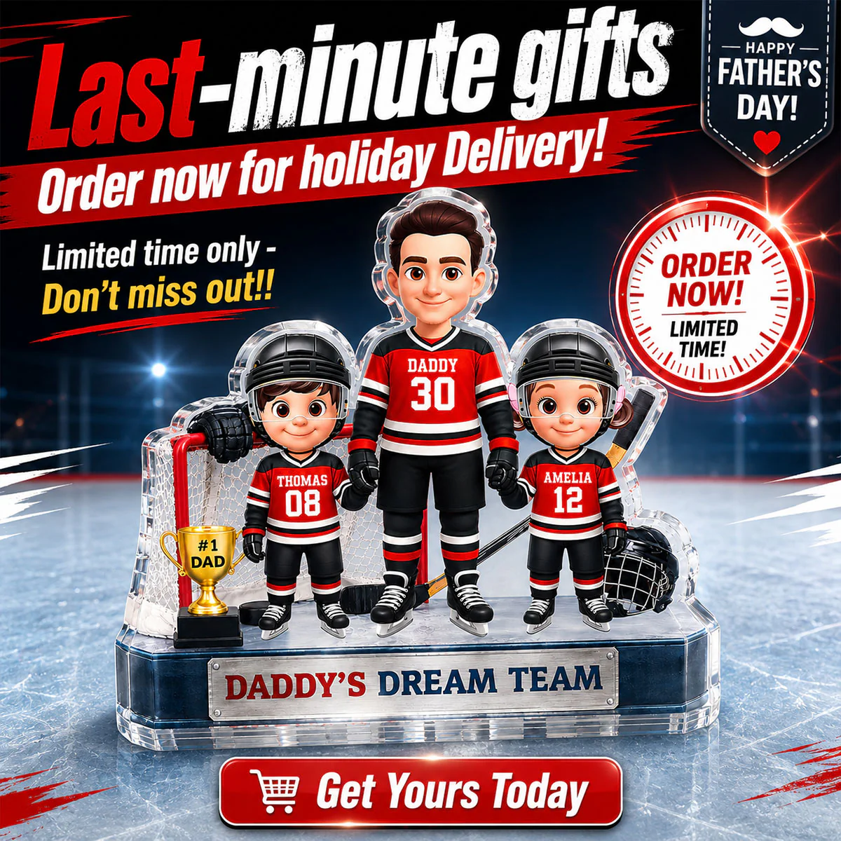 Daddy's Dream Team Hockey Dad & Kids - Personalized Acrylic Block Plaque -  Gift For Dad, Husband - Image 12