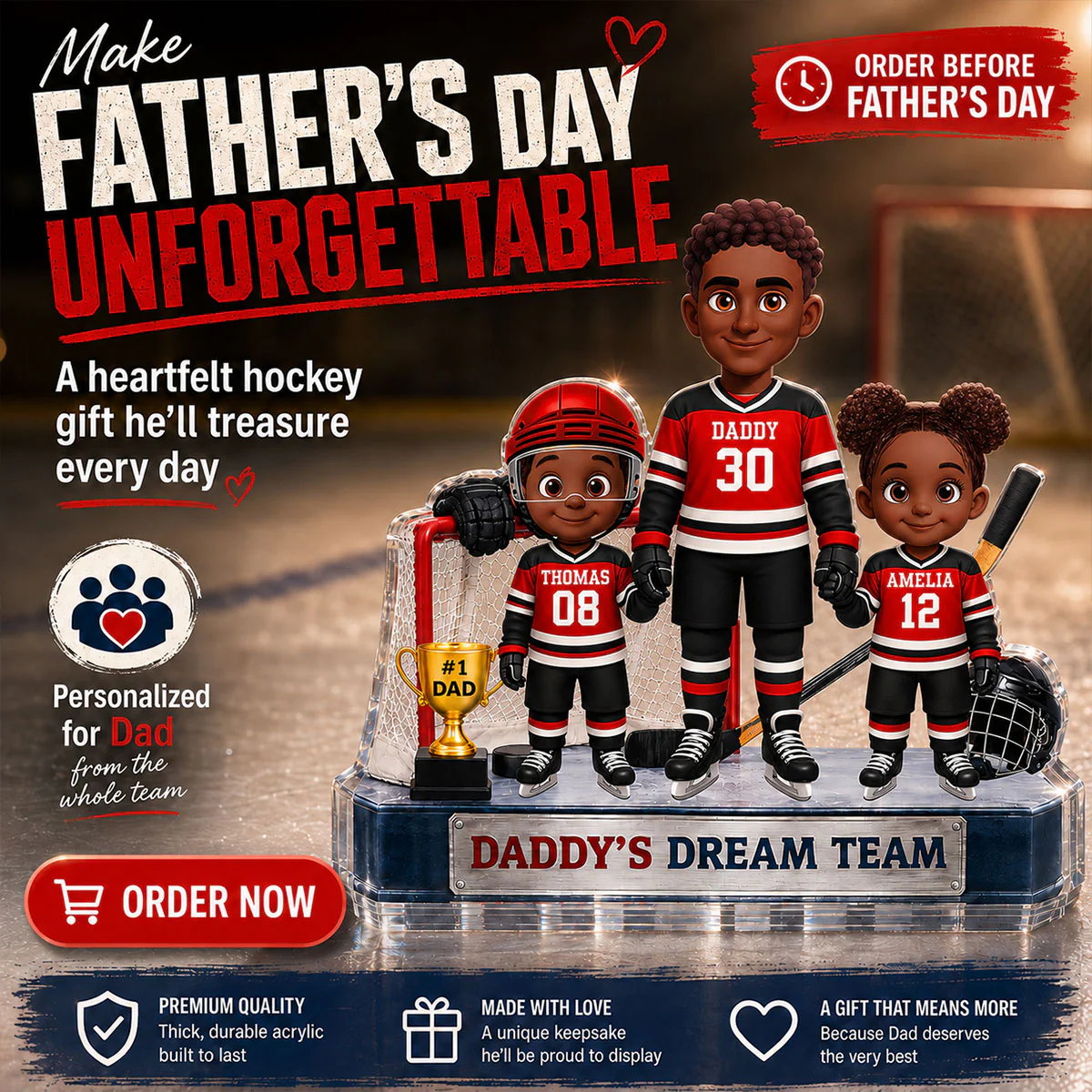 Daddy's Dream Team Hockey Dad & Kids - Personalized Acrylic Block Plaque -  Gift For Dad, Husband - Image 14