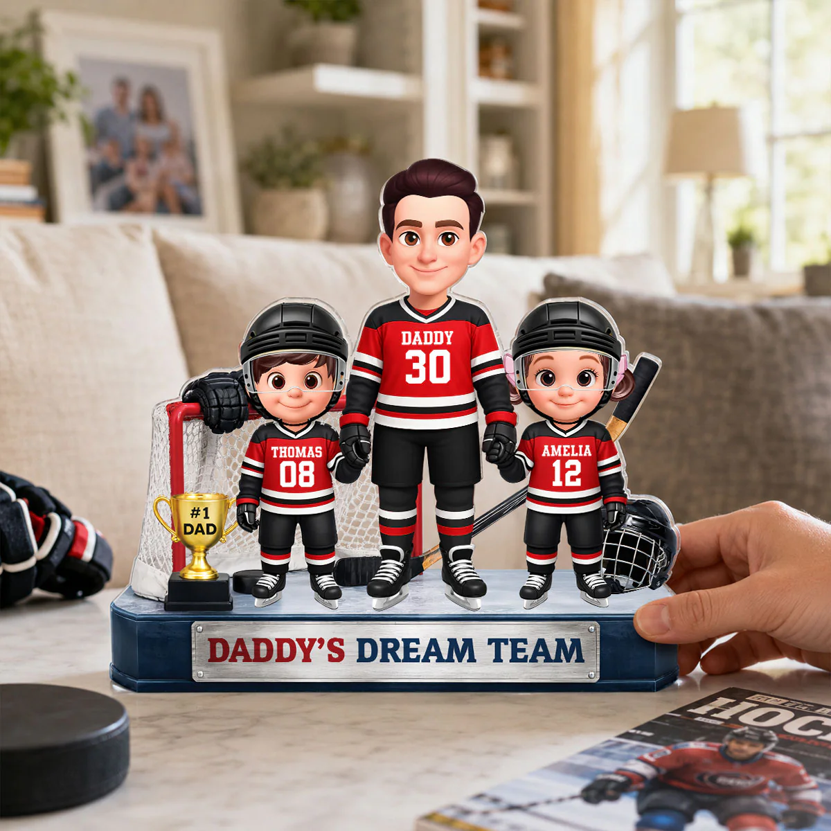 Daddy's Dream Team Hockey Dad & Kids - Personalized Acrylic Block Plaque -  Gift For Dad, Husband - Image 2