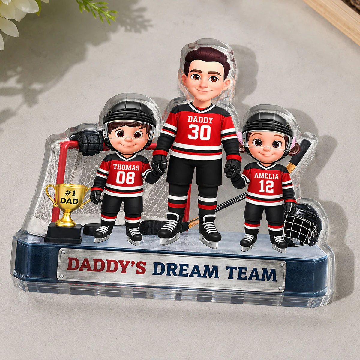 Daddy's Dream Team Hockey Dad & Kids - Personalized Acrylic Block Plaque -  Gift For Dad, Husband - Image 6