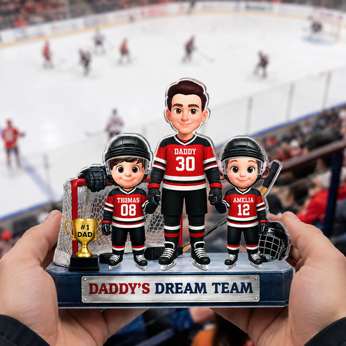 Daddy's Dream Team Hockey Dad & Kids - Personalized Acrylic Block Plaque -  Gift For Dad, Husband - Image 8