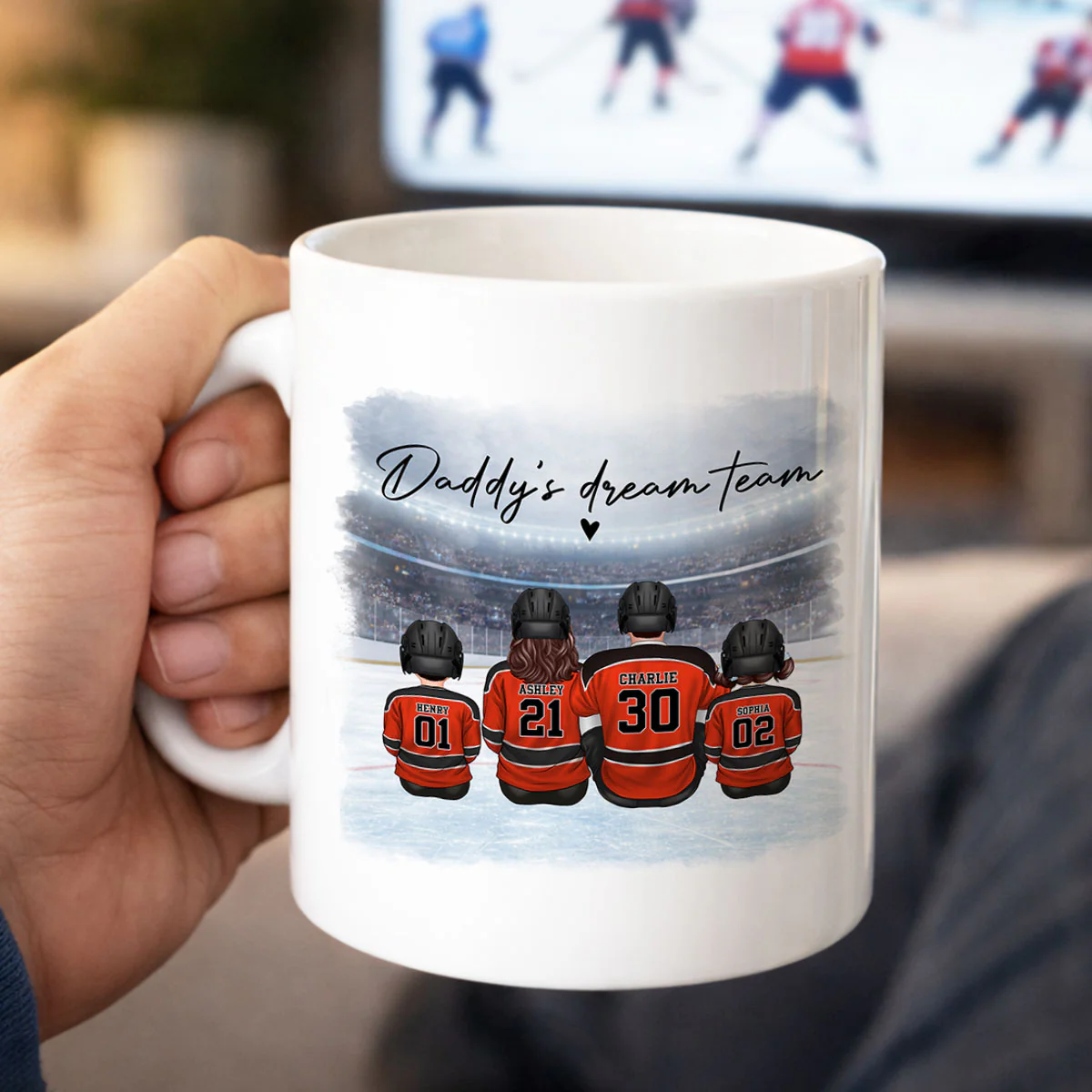 Daddy's Dream Team Hockey Family - Personalized Mug - Gift For Hockey Family - Image 2