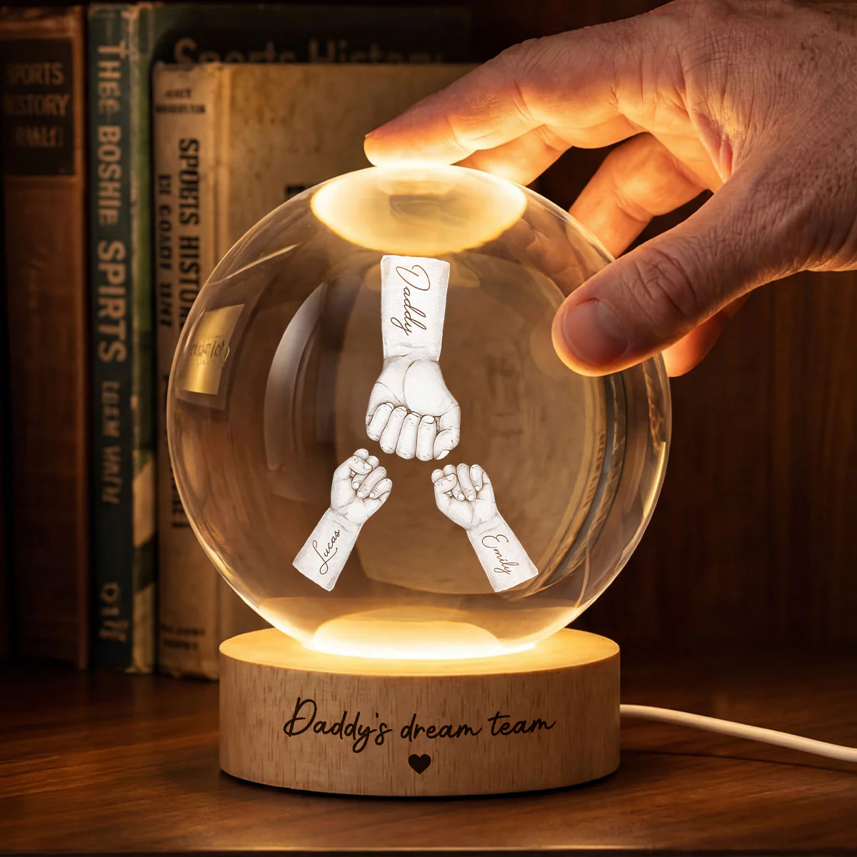 Daddy's Dream Team - Personalized Crystal Ball LED Night Light - Gift for Dad, Husband - Image 4