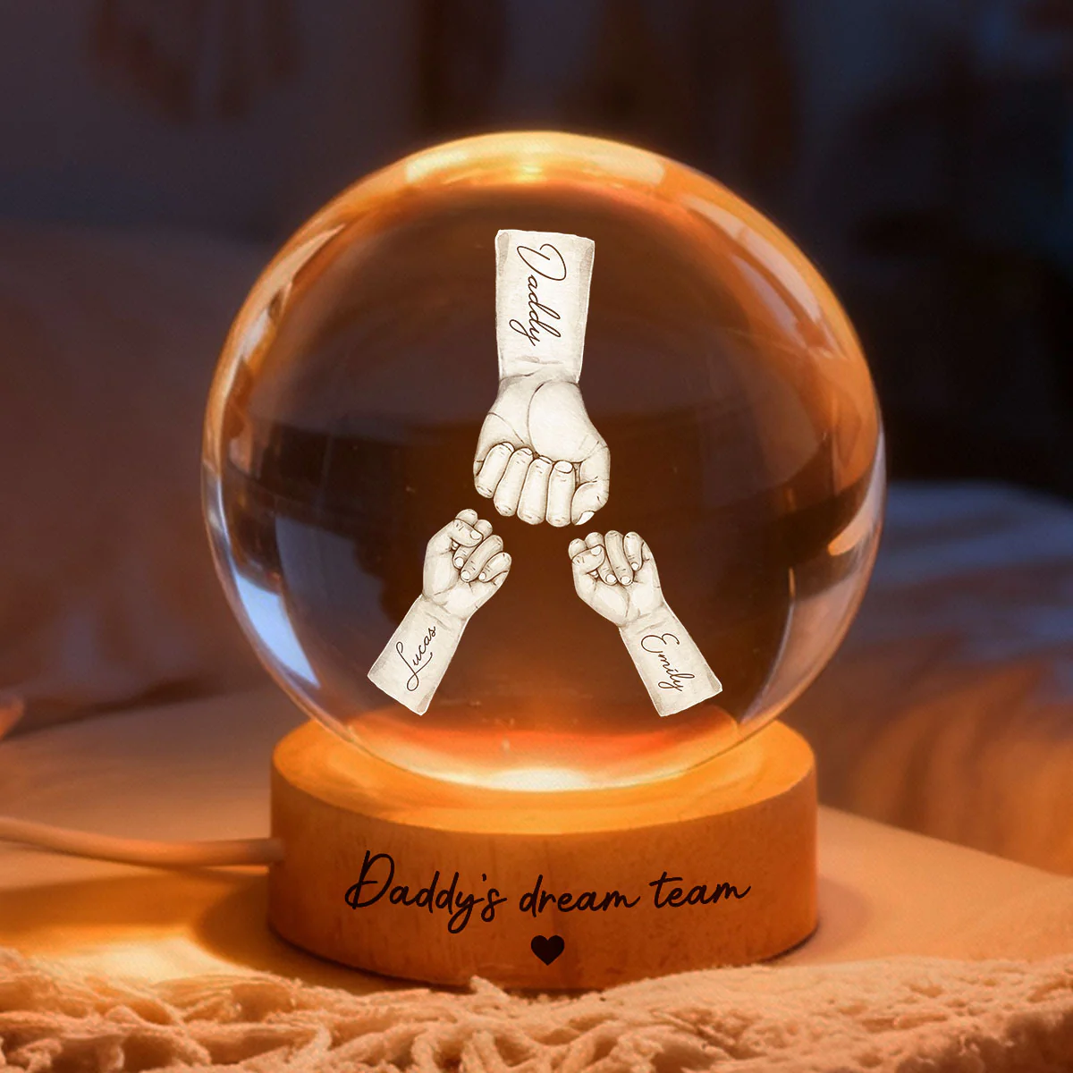 Daddy's Dream Team - Personalized Crystal Ball LED Night Light - Gift for Dad, Husband - Image 5