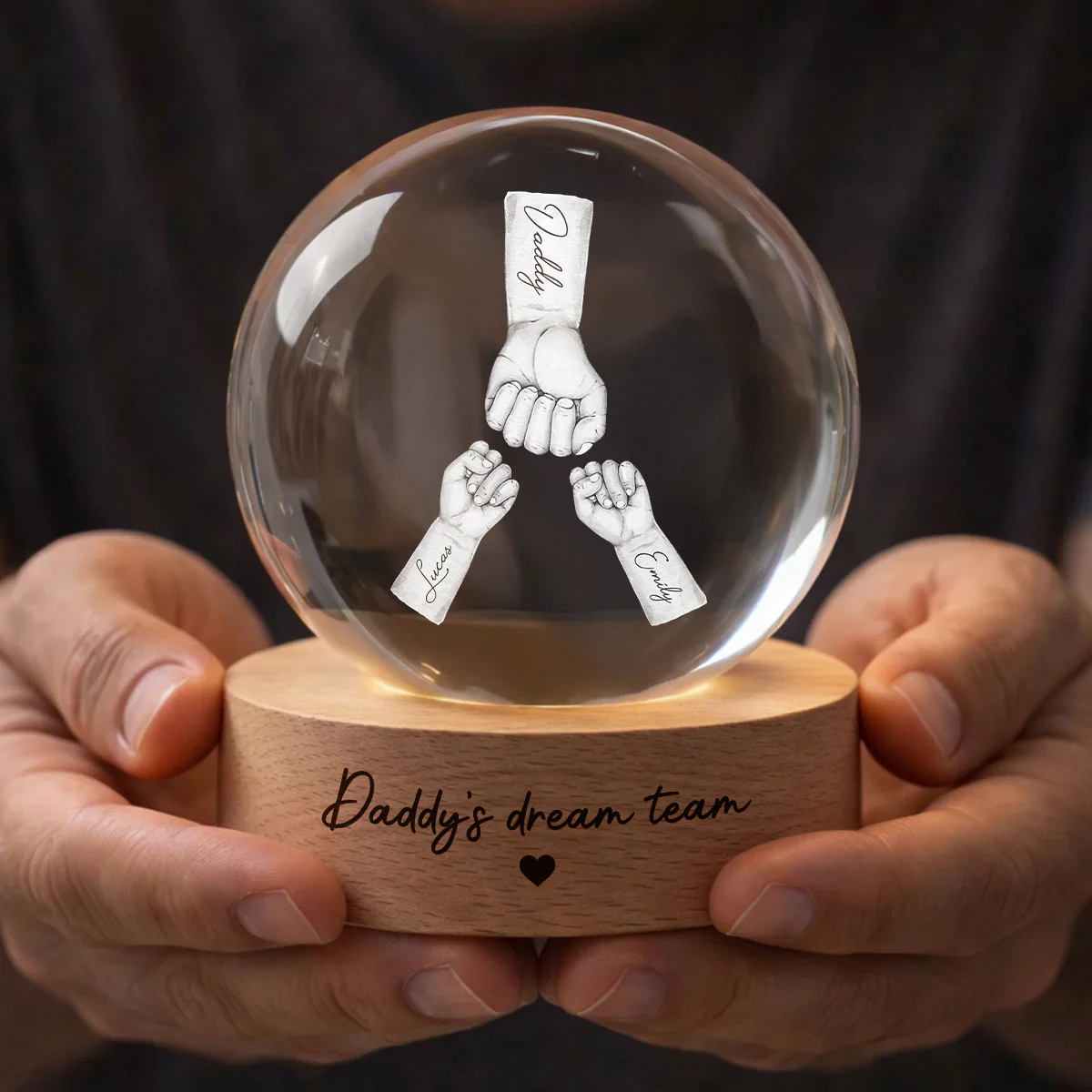 Daddy's Dream Team - Personalized Crystal Ball LED Night Light - Gift for Dad, Husband - Image 6
