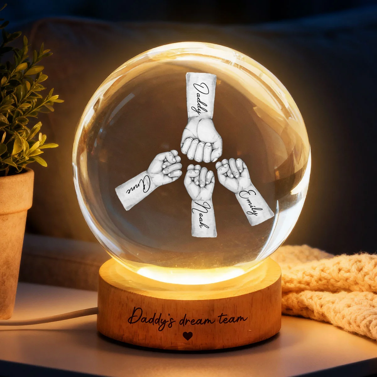 Daddy's Dream Team - Personalized Crystal Ball LED Night Light - Gift for Dad, Husband - Image 9