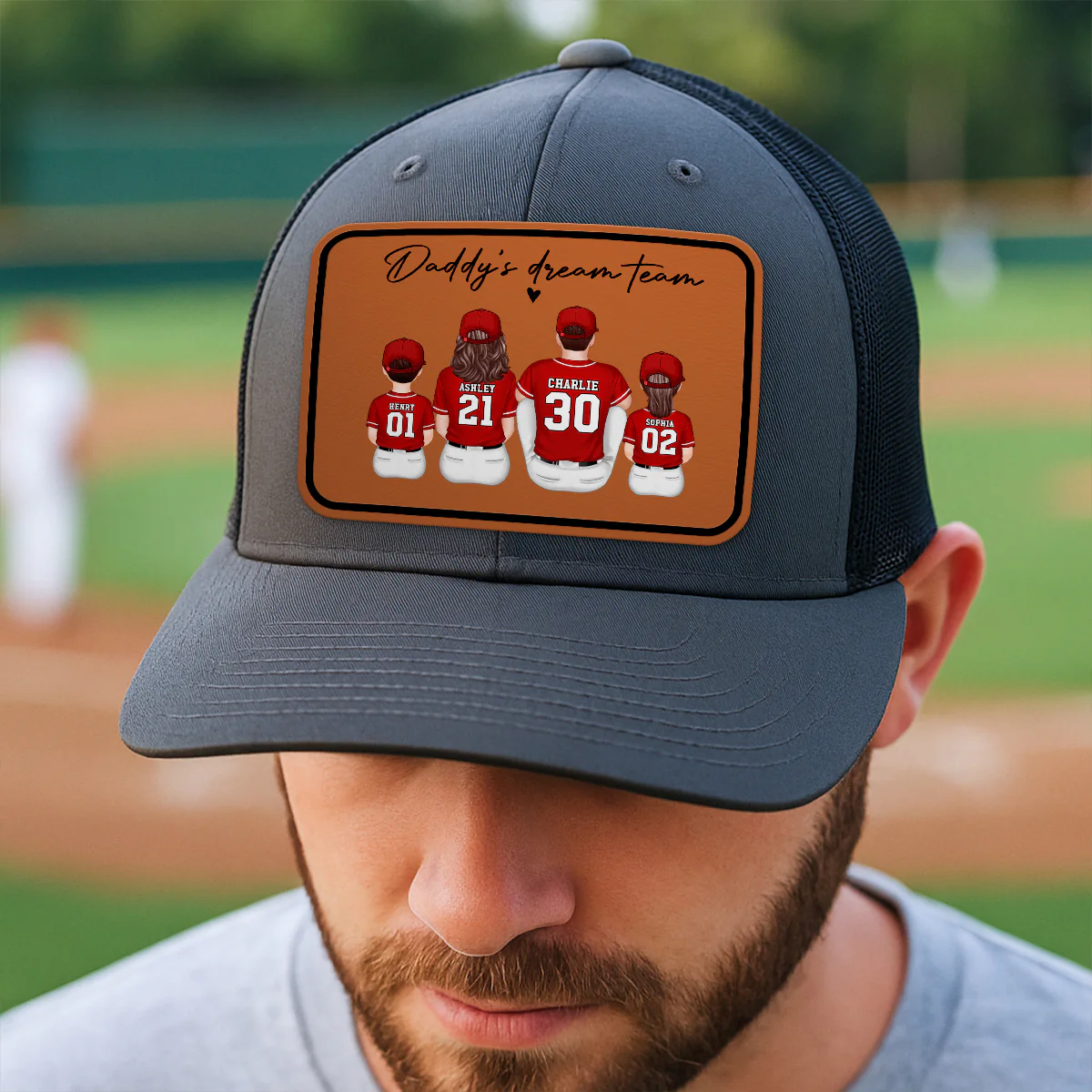 Daddy's Dream Team Personalized Trucker Hat, Father's Day Snapback Baseball Hat Gift for Baseball Dads - Image 3