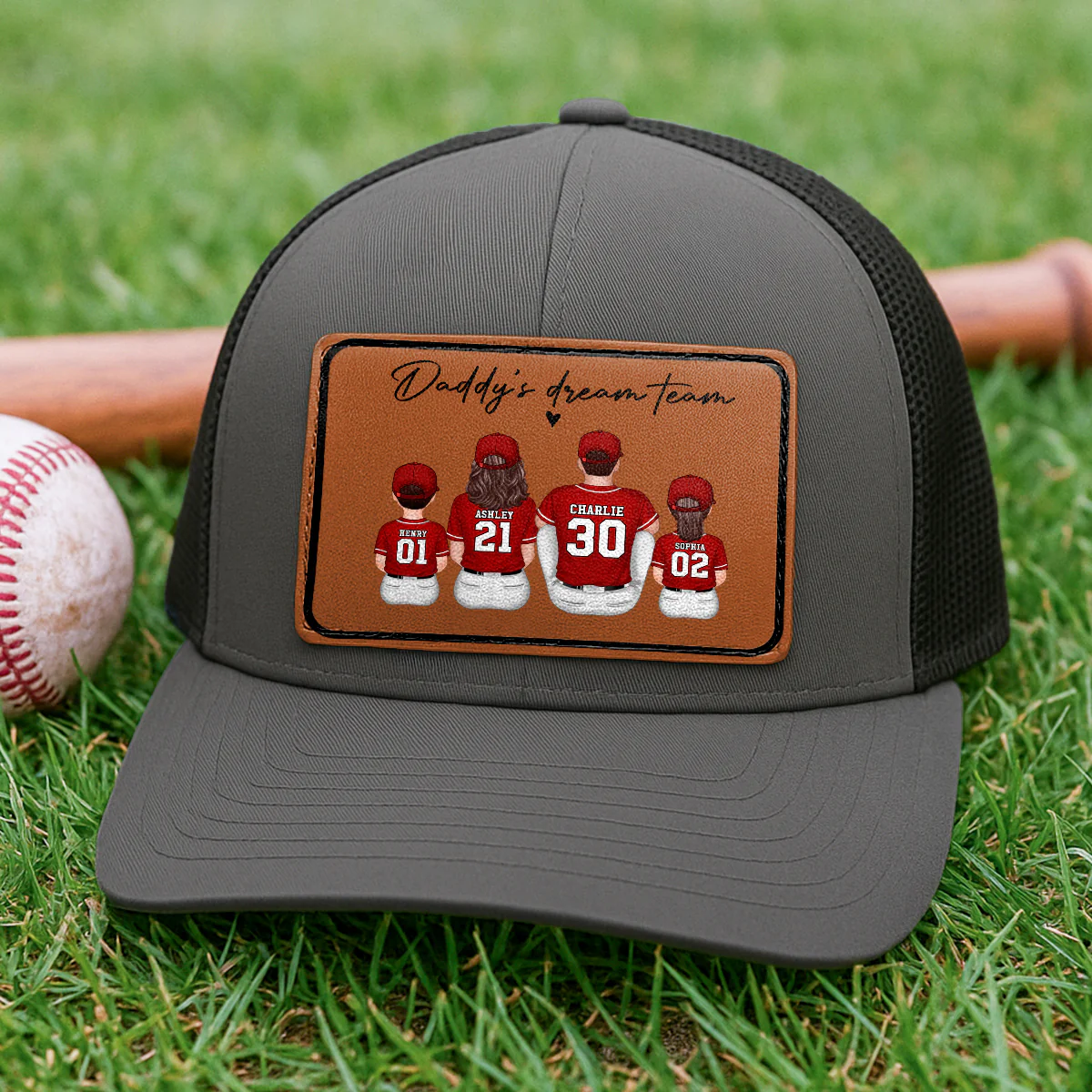 Daddy's Dream Team Personalized Trucker Hat, Father's Day Snapback Baseball Hat Gift for Baseball Dads - Image 4