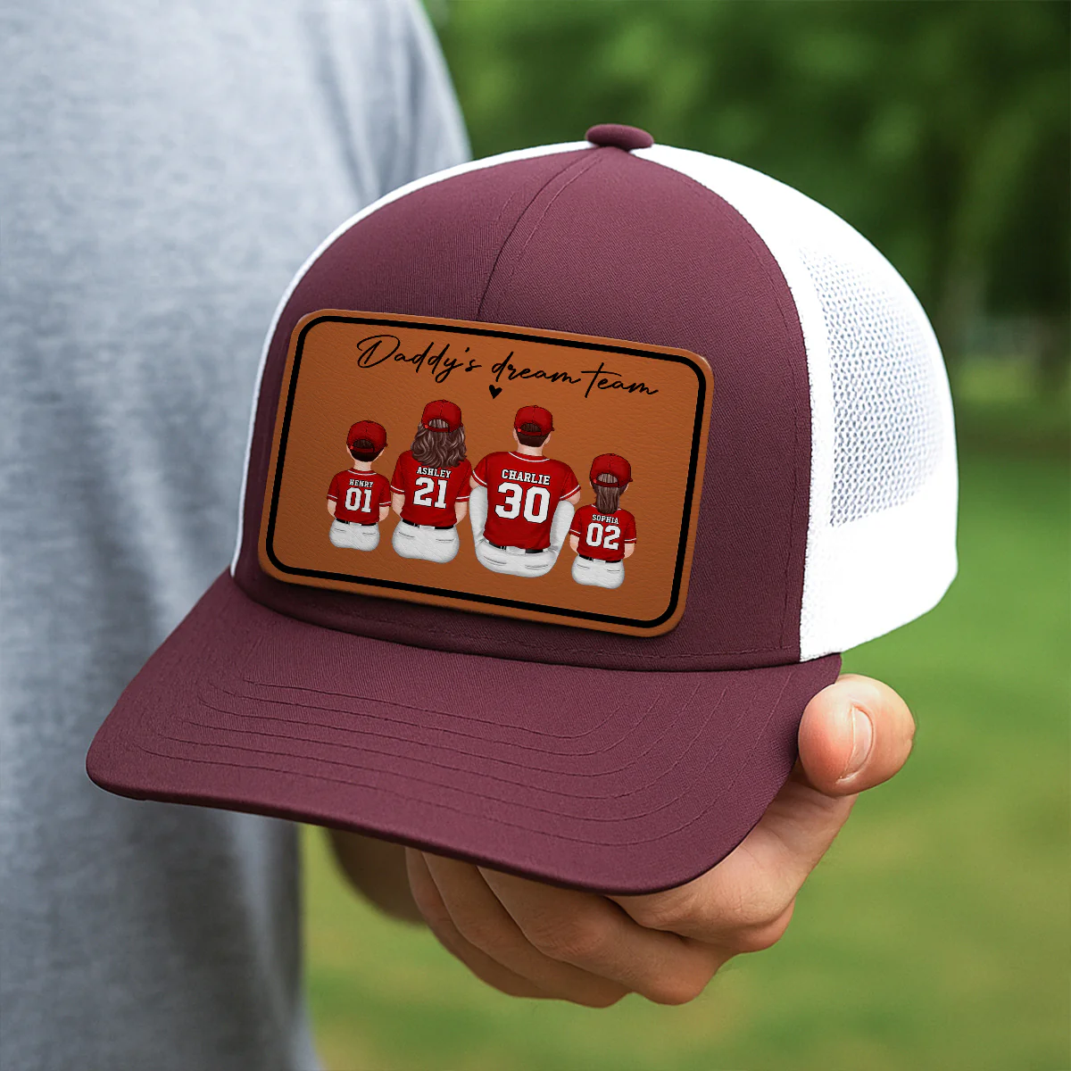 Daddy's Dream Team Personalized Trucker Hat, Father's Day Snapback Baseball Hat Gift for Baseball Dads - Image 5