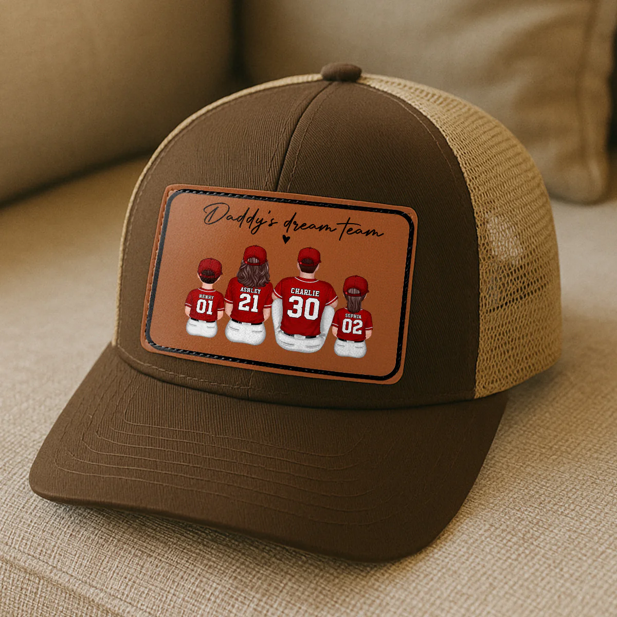 Daddy's Dream Team Personalized Trucker Hat, Father's Day Snapback Baseball Hat Gift for Baseball Dads - Image 7