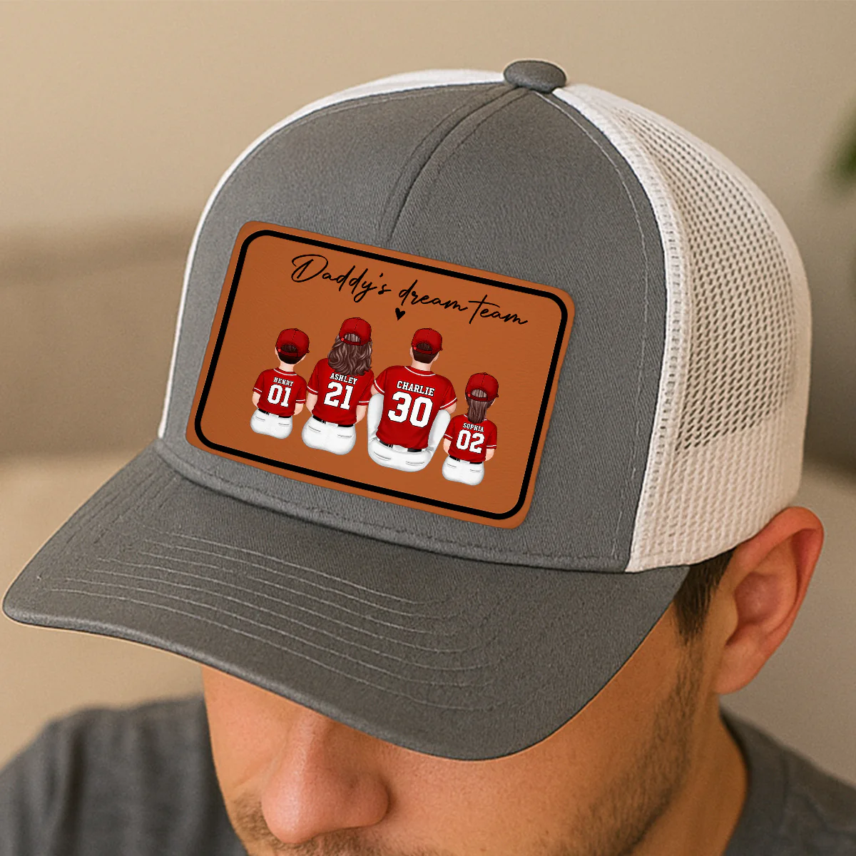 Daddy's Dream Team Personalized Trucker Hat, Father's Day Snapback Baseball Hat Gift for Baseball Dads - Image 8