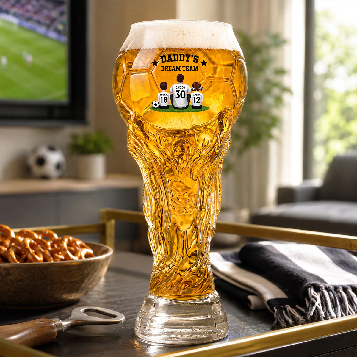 Daddy's Dream Team World Cup 2026 Football - Personalized Trophy Beer Glass - Match Day Beer Glass, Birthday Gift for Him, Gift for Dad - Image 4