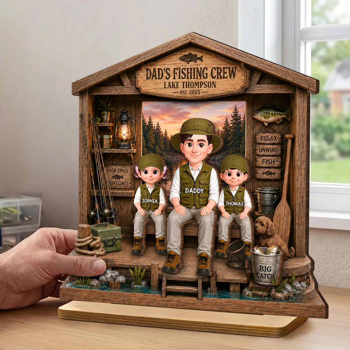 Daddy's Fishing Crew - Personalized 2-Layered Wooden Plaque - Gift for Dad, Husband - Image 3