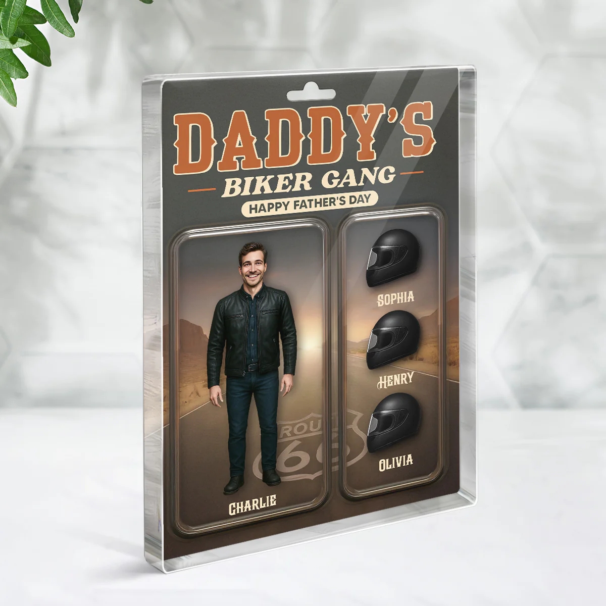 Daddy's Grandpa's Biker Gang Custom Figure 3D Effect Personalized Rectangle Flat Acrylic Block Plaque - Image 4