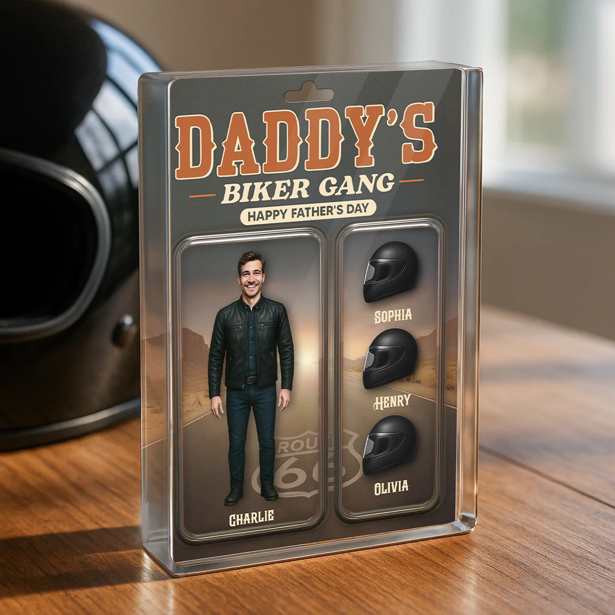 Daddy's Grandpa's Biker Gang Custom Figure 3D Effect Personalized Rectangle Flat Acrylic Block Plaque - Image 5