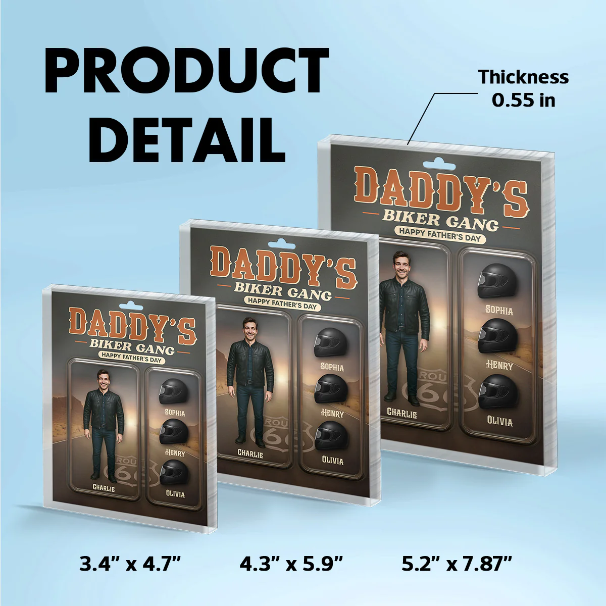 Daddy's Grandpa's Biker Gang Custom Figure 3D Effect Personalized Rectangle Flat Acrylic Block Plaque - Image 6