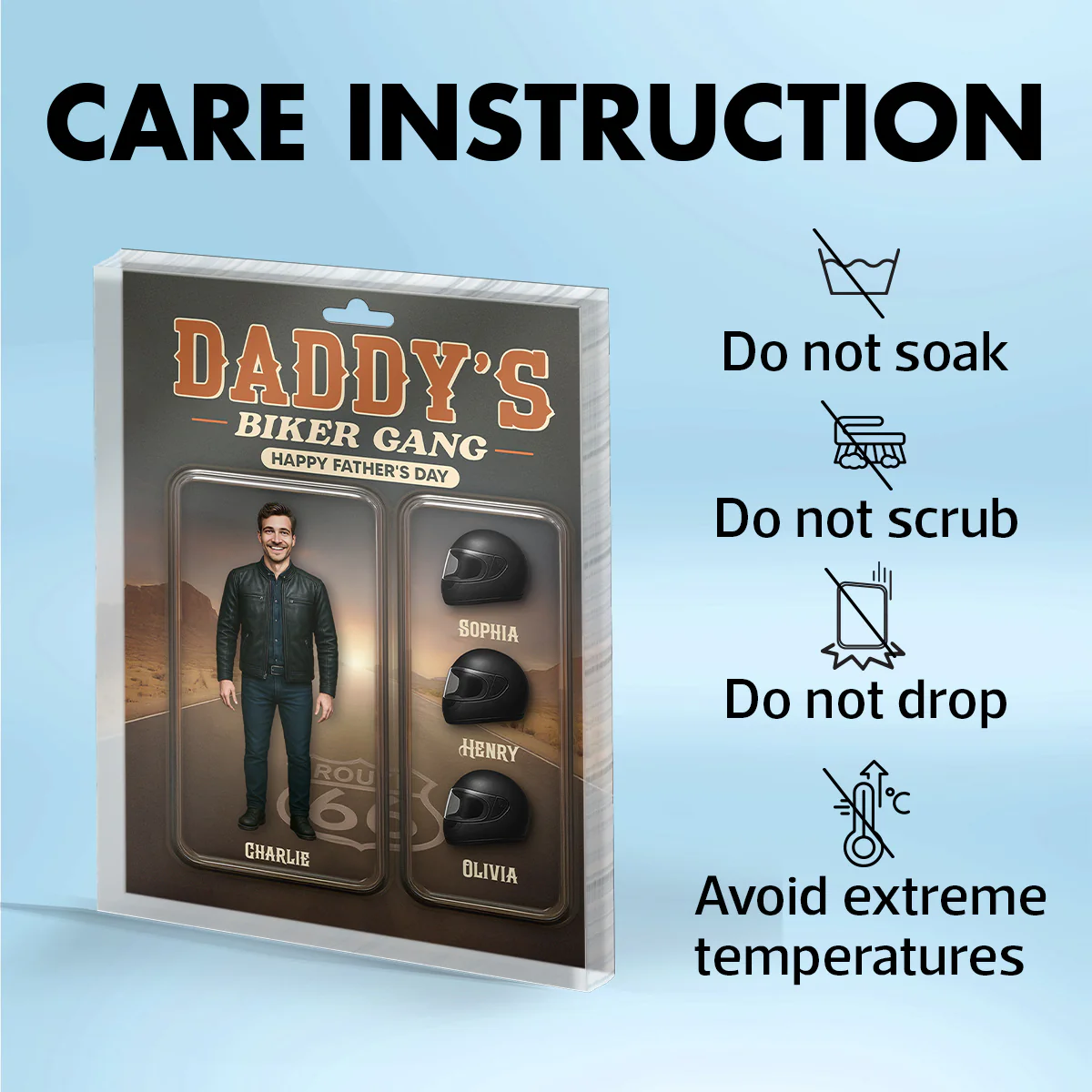 Daddy's Grandpa's Biker Gang Custom Figure 3D Effect Personalized Rectangle Flat Acrylic Block Plaque - Image 8