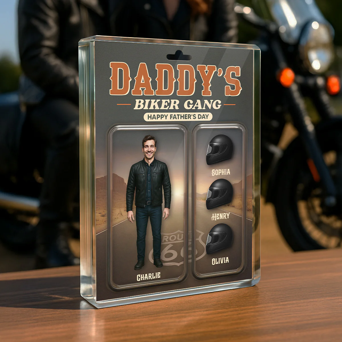 Daddy's Grandpa's Biker Gang Custom Figure 3D Effect Personalized Rectangle Flat Acrylic Block Plaque - Image 9