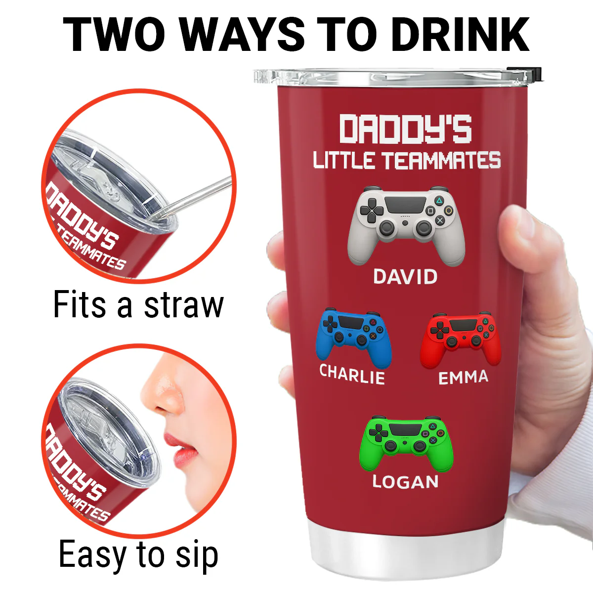 Daddy's Little Teammates Personalized Tumbler, Father's Day Gift for Gamer Dads - Image 5