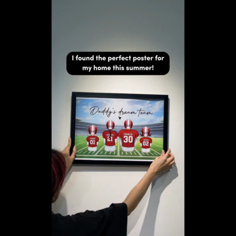 Daddy's Team Football Family Sitting Back View - Personalized Poster - Image 3