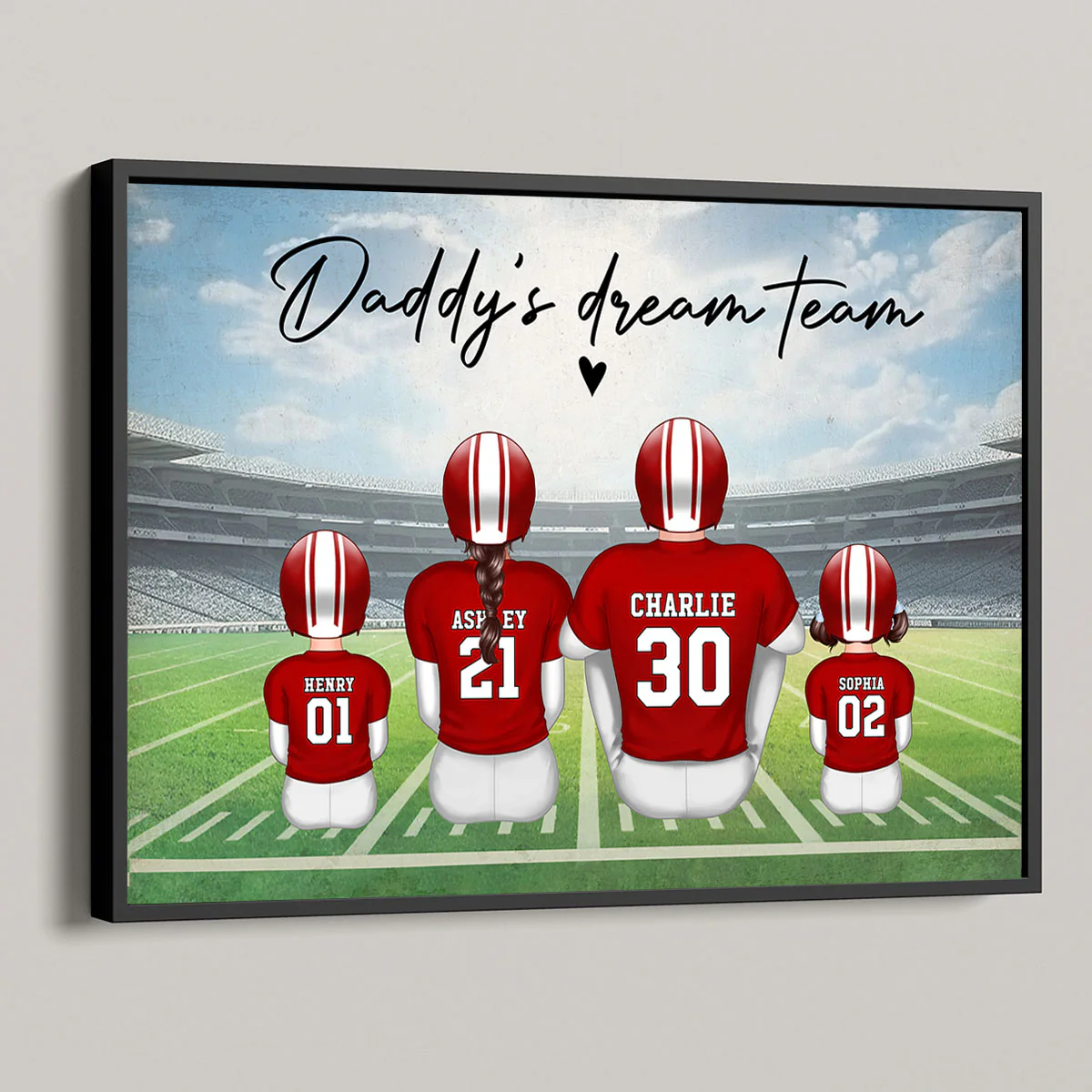 Daddy's Team Football Family Sitting Back View - Personalized Poster - Image 5