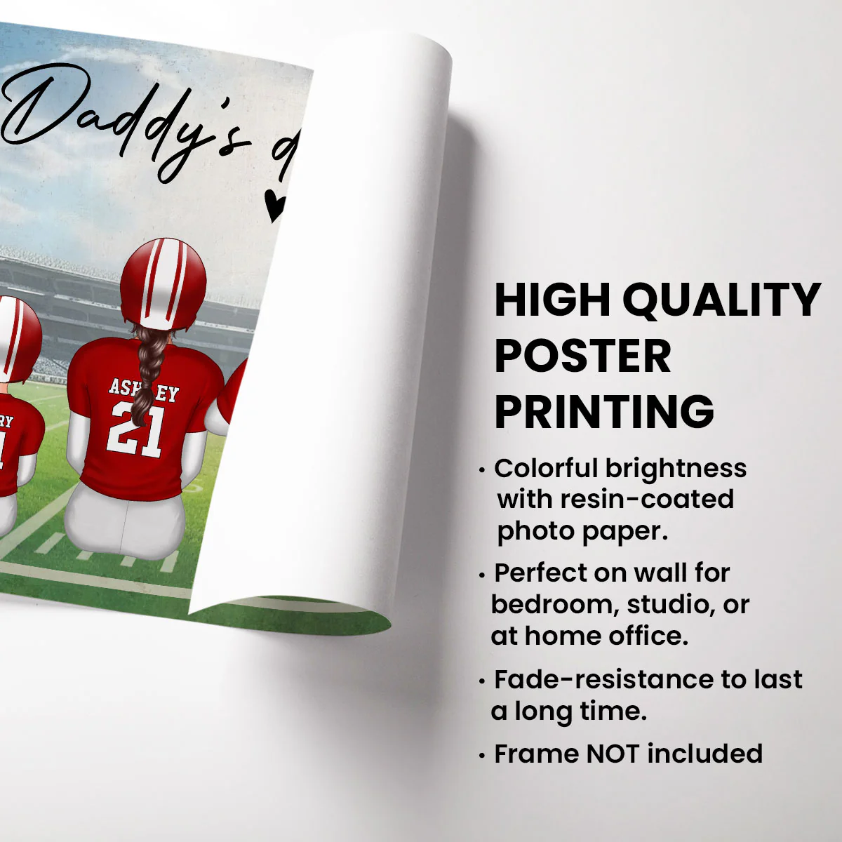 Daddy's Team Football Family Sitting Back View - Personalized Poster - Image 6