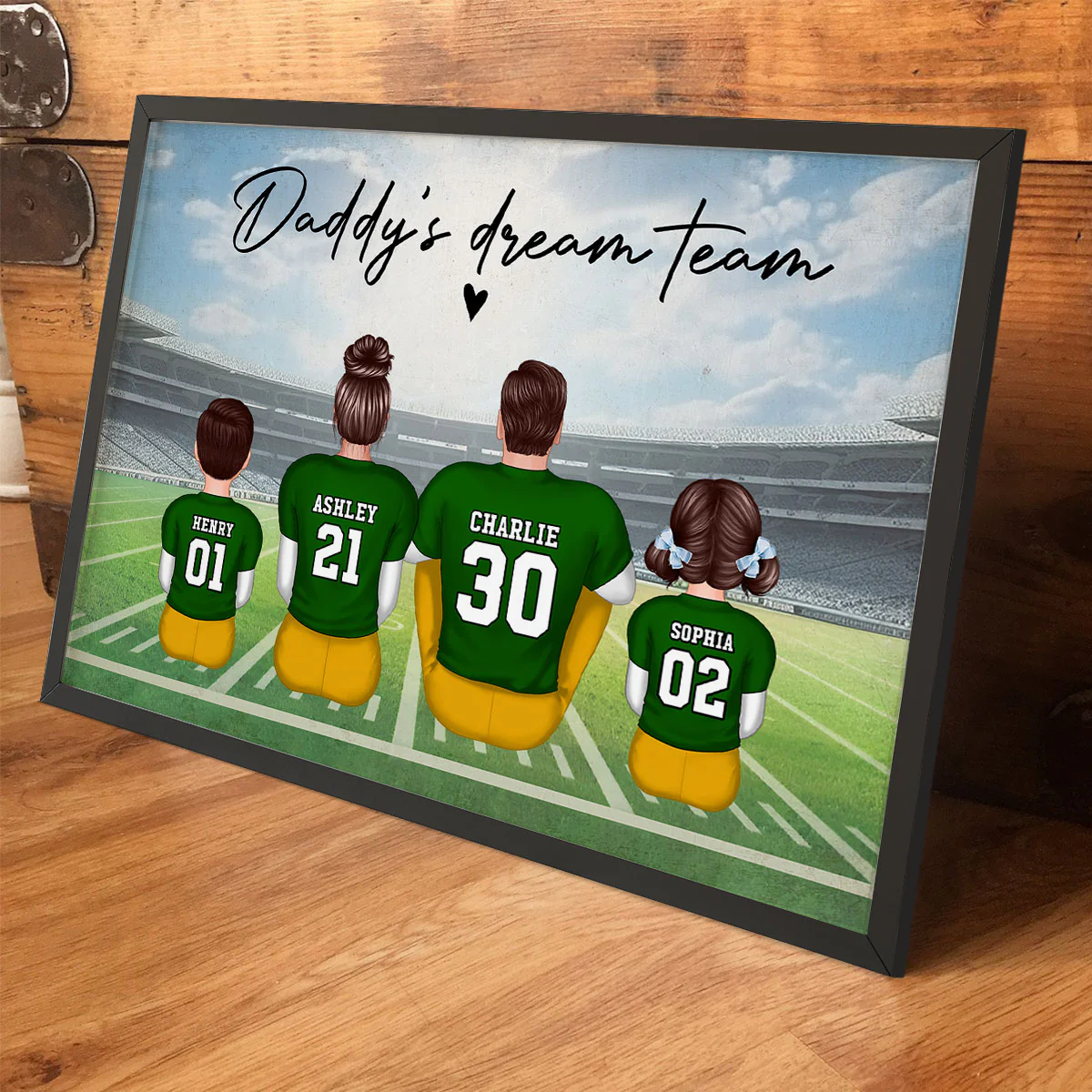 Daddy's Team Football Family Sitting Back View - Personalized Poster - Image 7